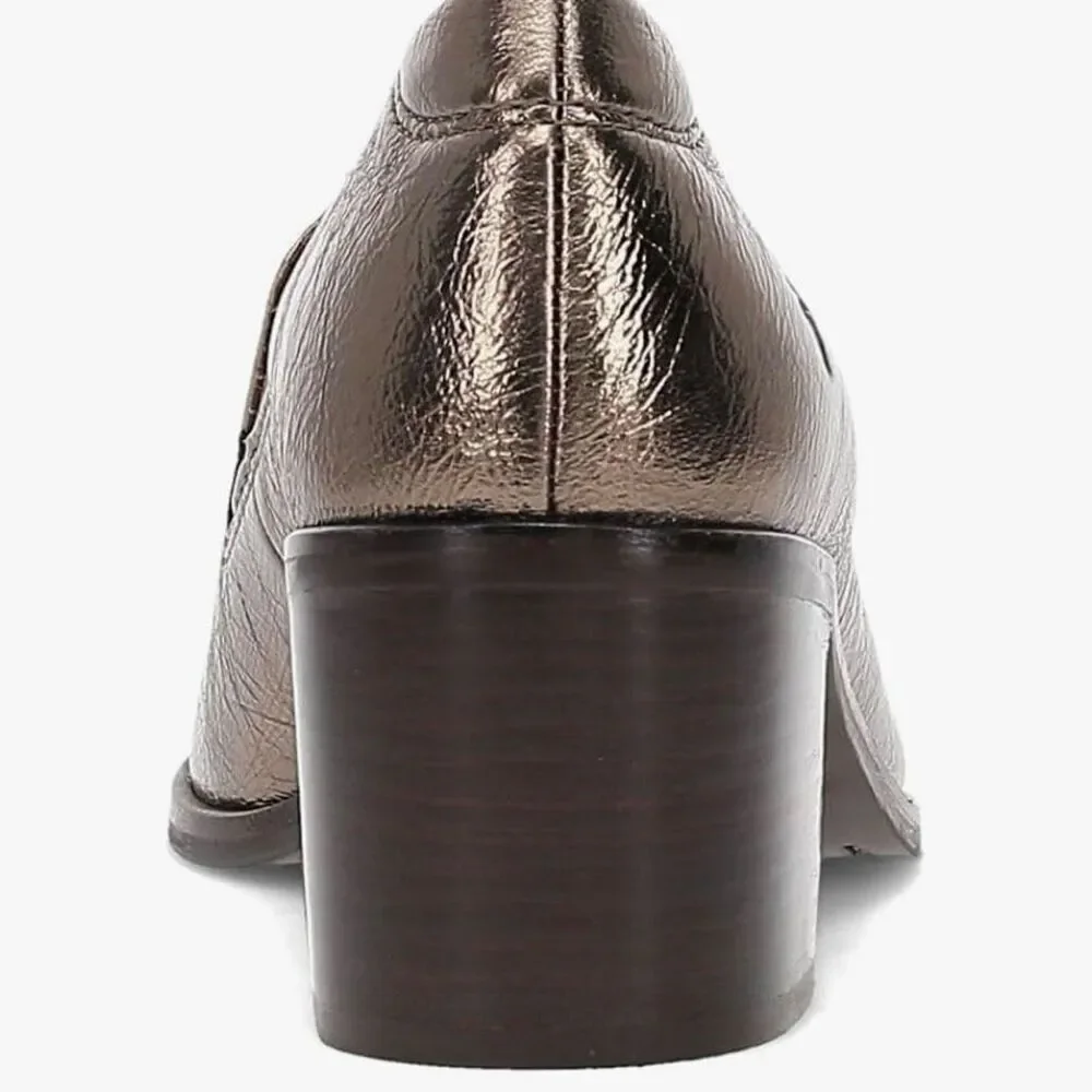 NWT Frye Pointed Toe Leather Sadie Venetian Block Heel Loafers Bronze Size 11M